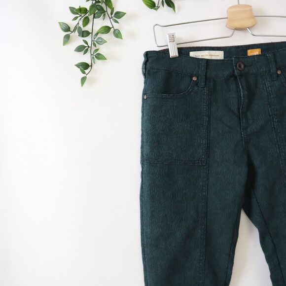 Pilcro Anthropologie Dark Green Zip Ankle Skinny Textured Pants Size 28 - Picture 2 of 4